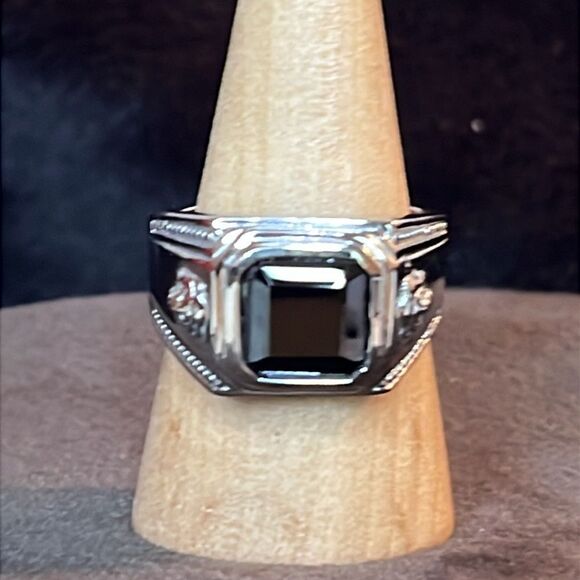 Asscher Cut Thai Black Spinel 7.50 ctw Men's Ring in Stainless Steel size 14 - Picture 8 of 10